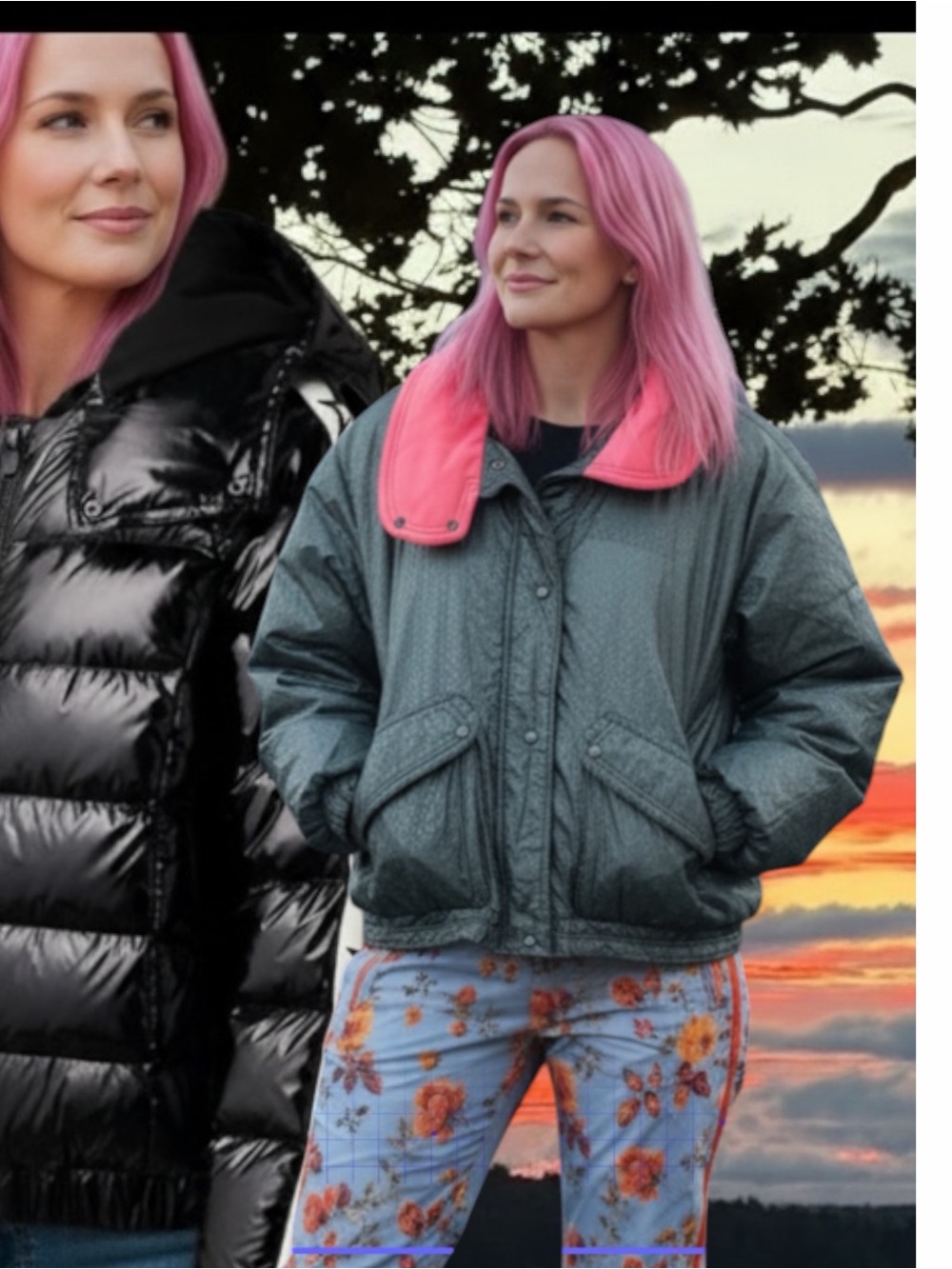 Skea Women's Black Ski Jacket with Pink Contrast Collar